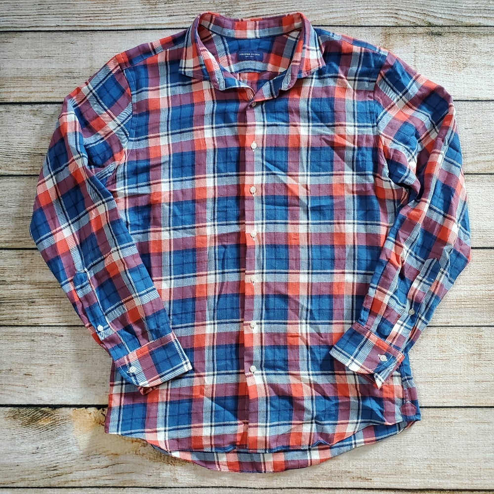 Proper Cloth Red White & Blue Plaid Buttondown